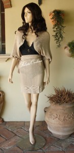 P1B pareo beige punto rete con rombi con coprispalle 1