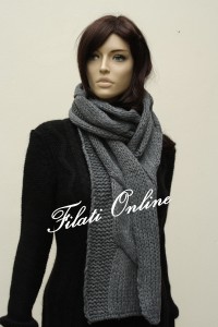 SC2 sciarpa treccione misto lana grigio con lurex trasparente