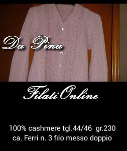 Giacca donna realizzata con ferri nm. 3 100% cashmere tgl.44/46 gr.230 ca. filo messo doppio